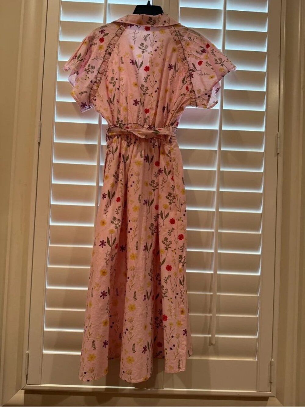 Pink Floral Maxi Dress with Tie Waist, size M - Picture 4 of 4